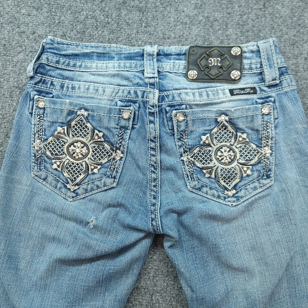 Miss Me Mid-Rise Bootcut Jeans Blue Embellished MP6228B2 Size 26 Hemmed
